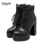 Gdgydh 2019 Autumn Women Lacing Platform Boots